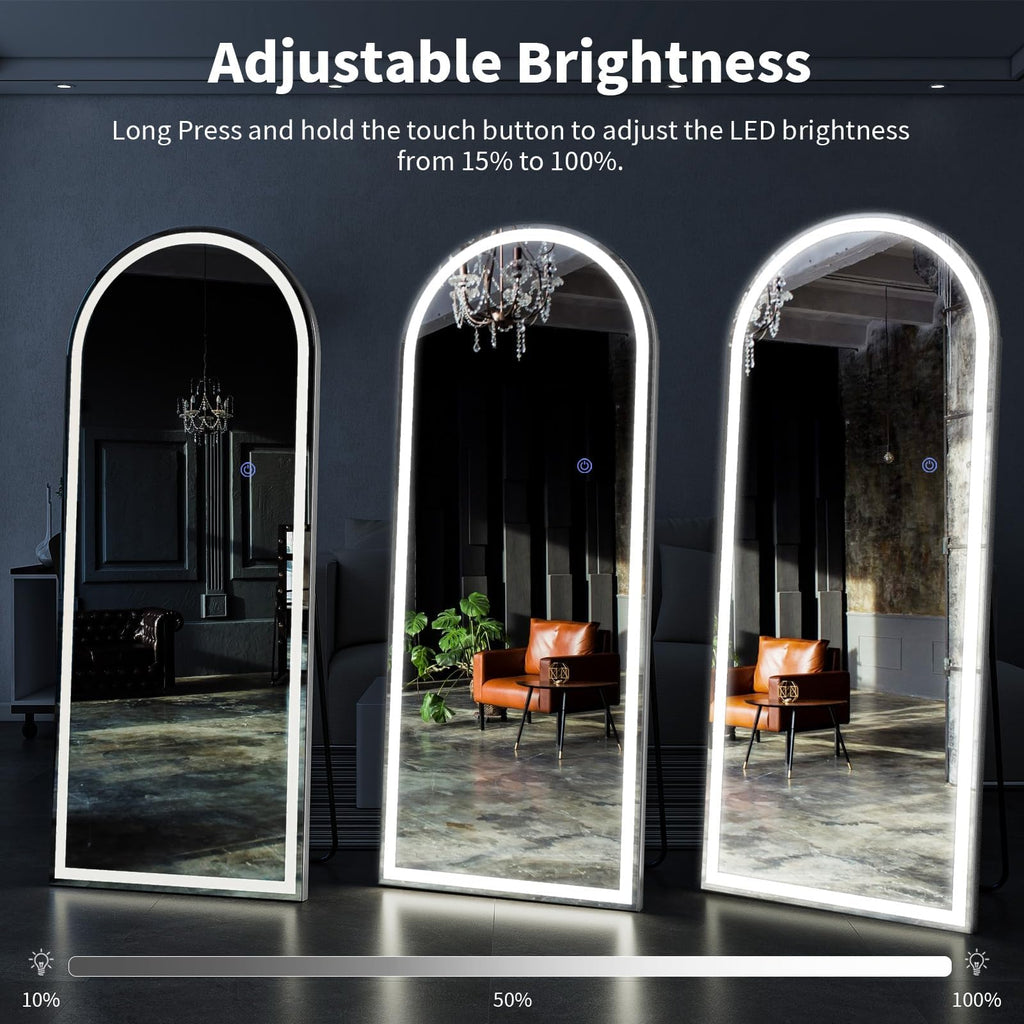 65"x26" LED Arched Mirror Full Length with Dimmable Lights