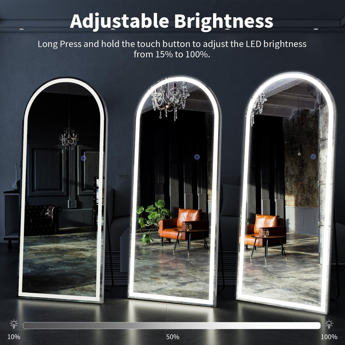 65"x26" LED Arched Mirror Full Length with Dimmable Lights