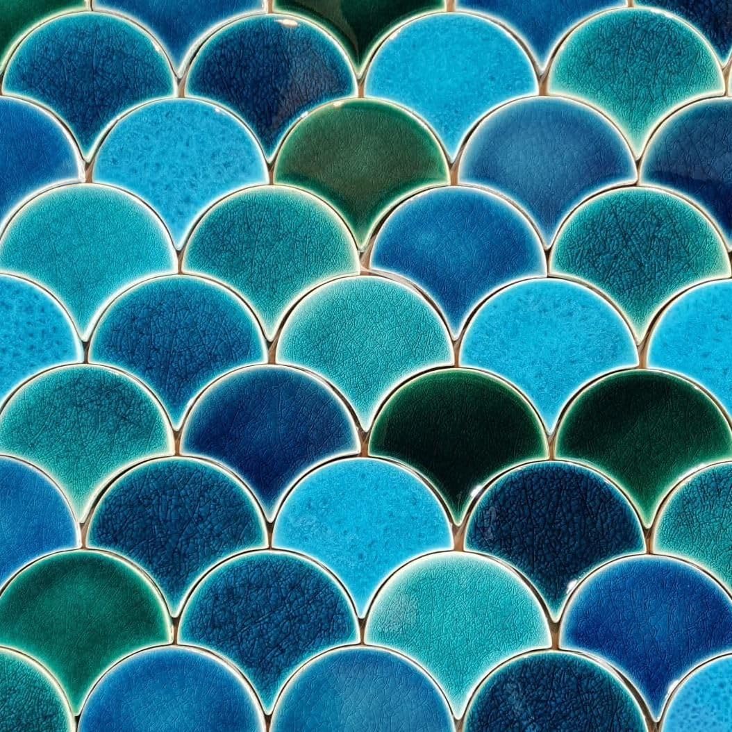 Fish Scale Tiles - Marlin - Ceramic Mermaid Tiles in Fish Scale Pattern - 48 Pieces (0.3 m2), 12 x 10.5 cm, Glossy