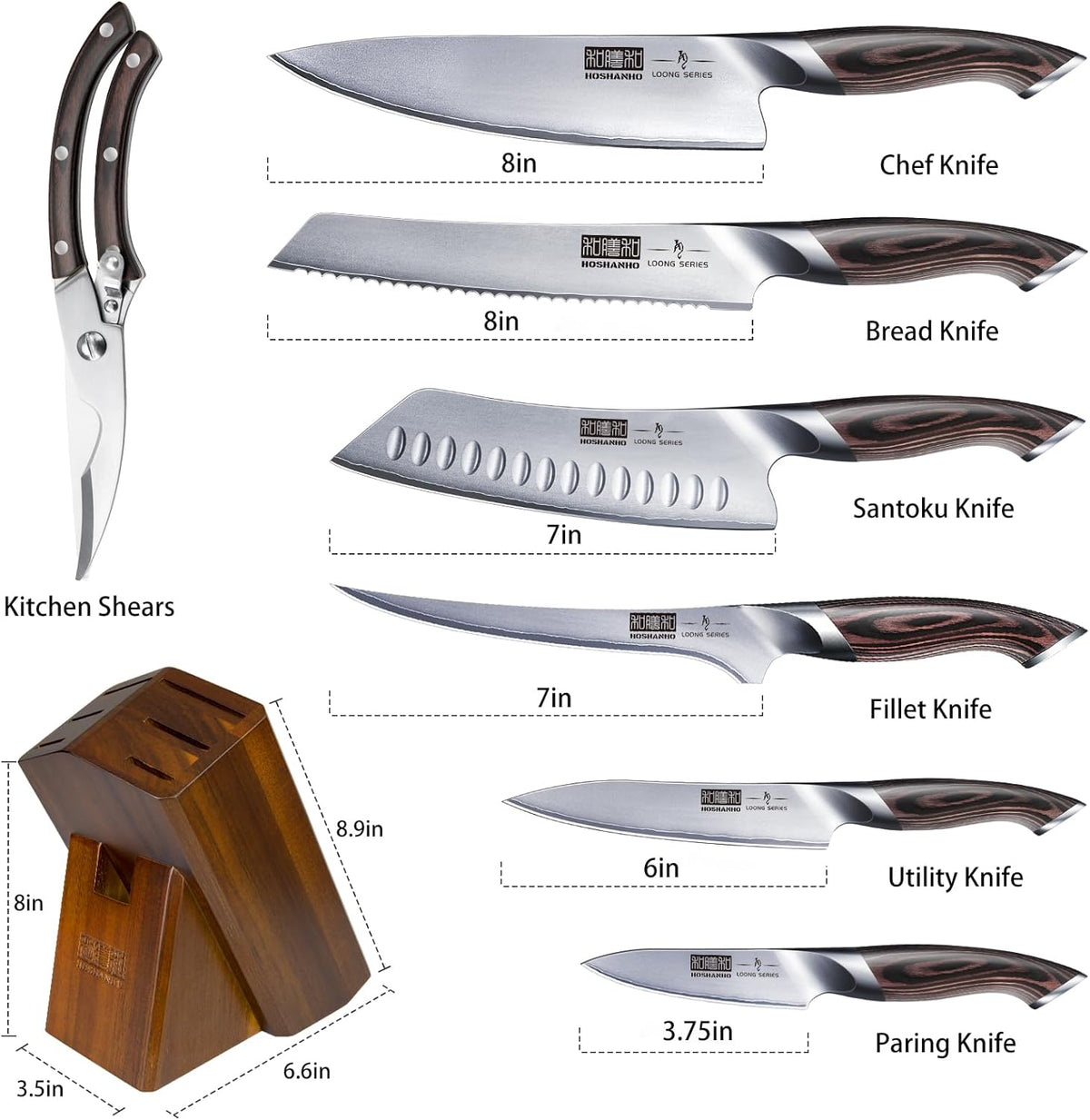 8PCS Kitchen Knife Set, Ultra Sharp Japanese Knife Sets with Block | Japanese High Carbon Super Steel Knife Block