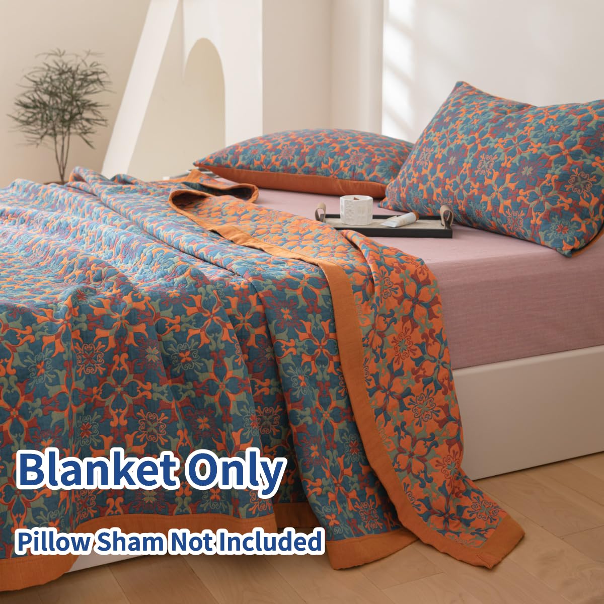 100% Cotton Muslin Blanket Jacquard Bohomian Mandala Floral Print Quilt, Soft Bed Cover Reversible Bedspread Coverlet