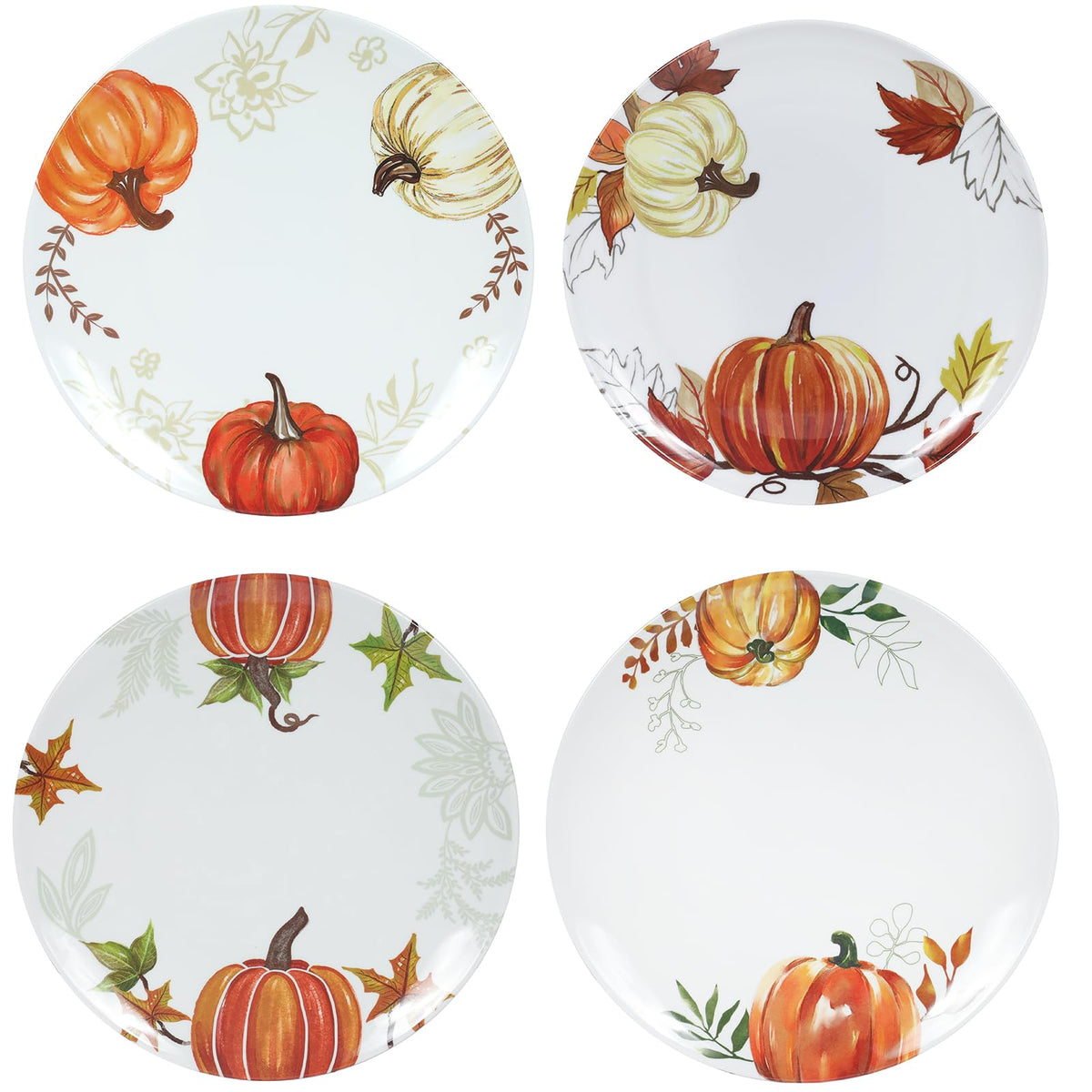 4-Piece Melamine Fall Dinner Plates Set‌ - ‌10 Inch‌ Pumpkin ‌Dishes