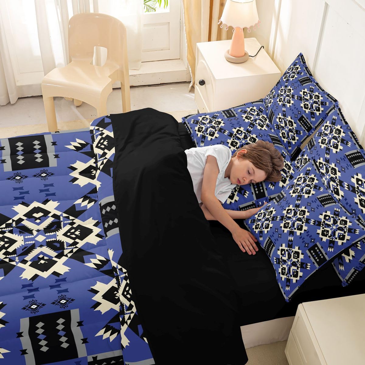 Navy Blue Southwestern Comforter Set 7-Piece Bed in a Bag