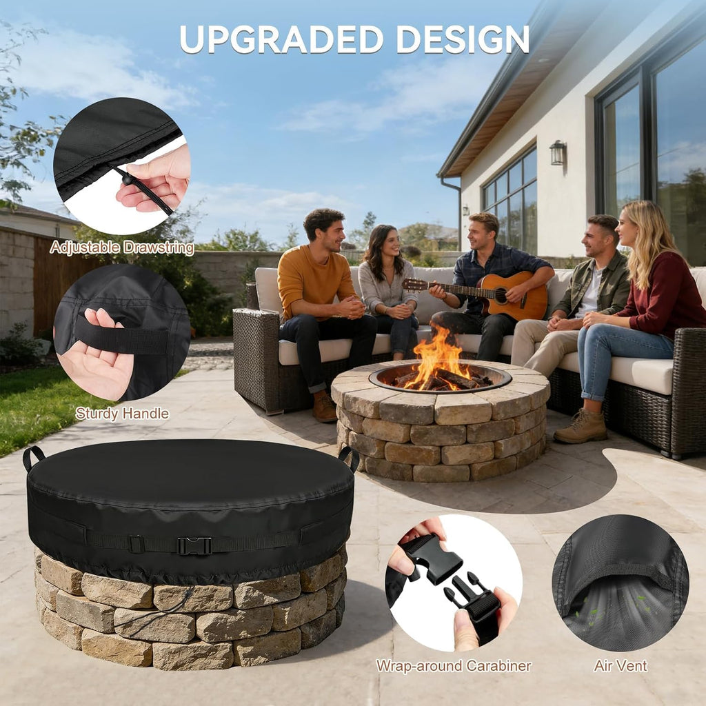 Fire Pit Cover Round, 52-55 Inch Outdoor Firepit Covers *9In