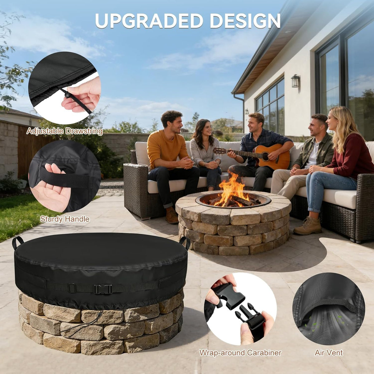 Fire Pit Cover Round, 52-55 Inch Outdoor Firepit Covers *9In