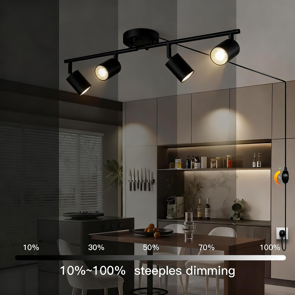 (Bulbs Included) Plug in Dimmable Track Lighting, 4 Way Ceiling SpotLight Kit Matte Black, 20ft Long Cord