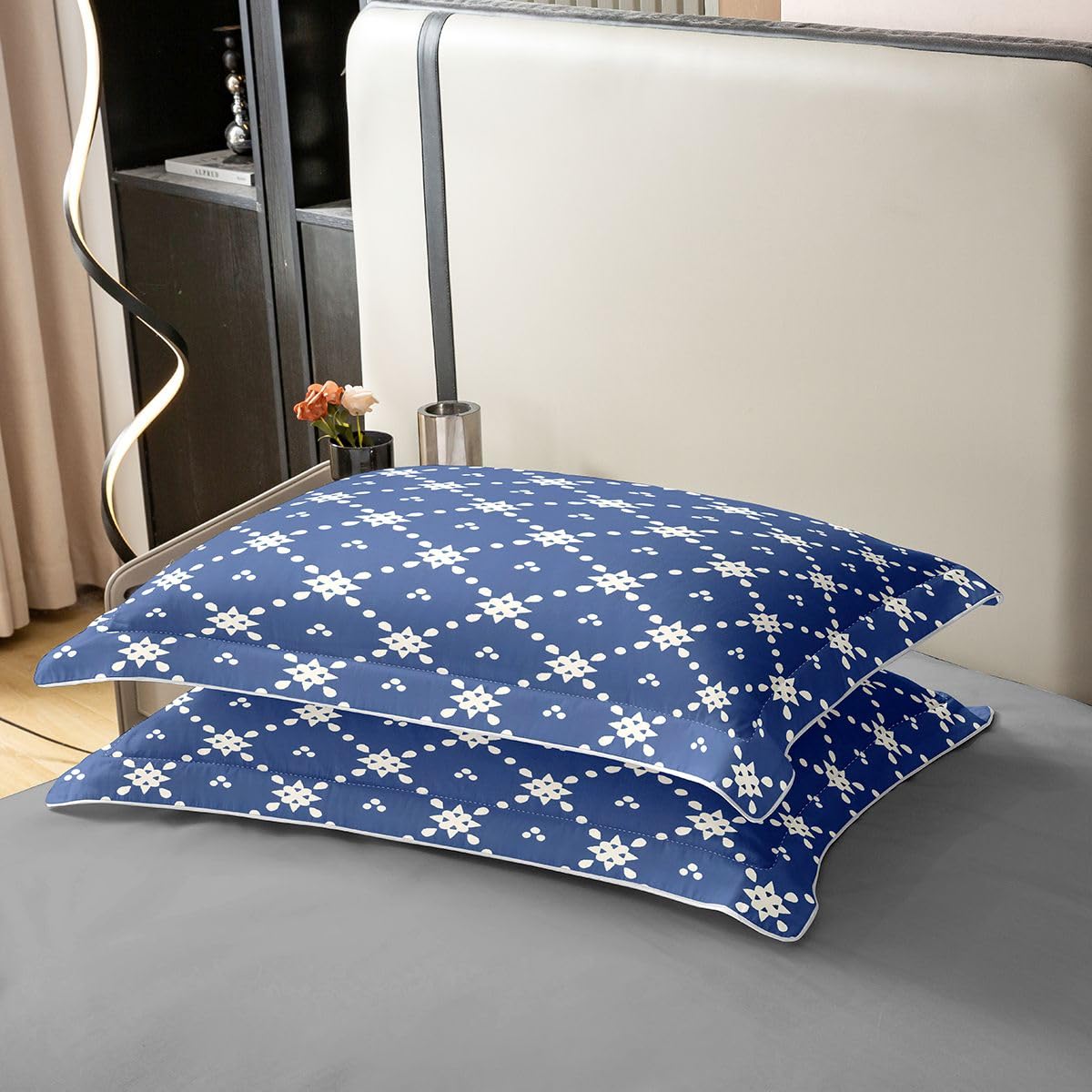Navy Blue 100% Cotton Bedding Set Boho Floral Geometric Comforter Cover Modern Abstract Texture Duvet Cover
