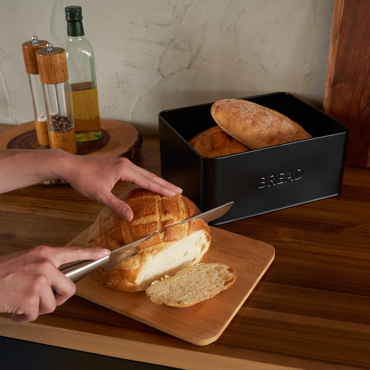 Bread Box - Beautiful With Wooden Lid For Your Kitchen Countertop