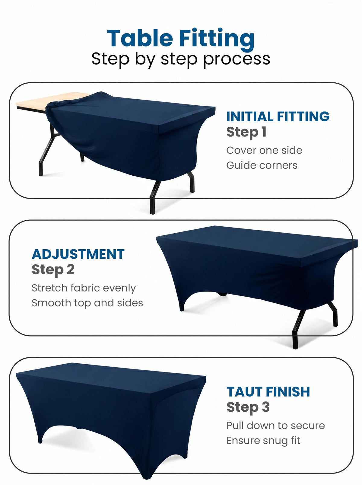 Spandex Table Cloth 2 Pack [6FT, 72Lx30Wx30H in, Navy Blue]