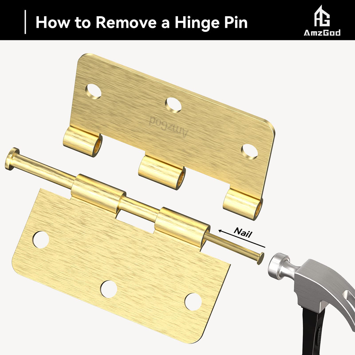 Door Hinges Satin Brass - 3 Pack Gold Door Hinges 3.5 Inch Rounded Interior Door Hinge with 1/4" Radius - 3 1/2