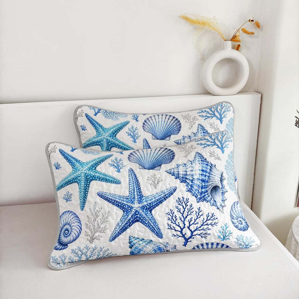 Blue Ocean Quilt Coastal Bedding with 2 Pillowcases.