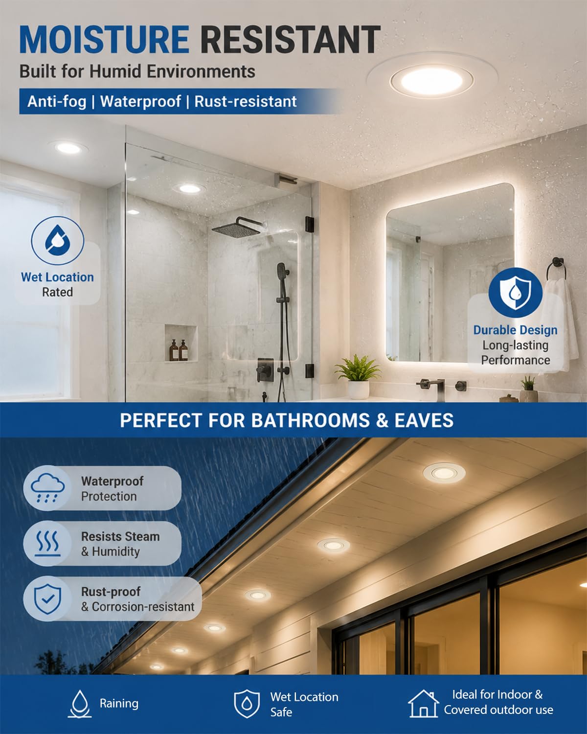 3 Inch Eyeball Gimbal Led Recessed Light,10W 800LM, 5%-100% Dimmable, 3 Color Temperature, IP44 Waterproof recessed