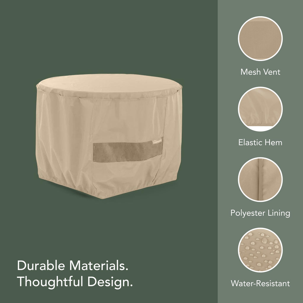 Classic Round Fire Pit Cover, Vinyl, 36 Dia x 25H, Tan