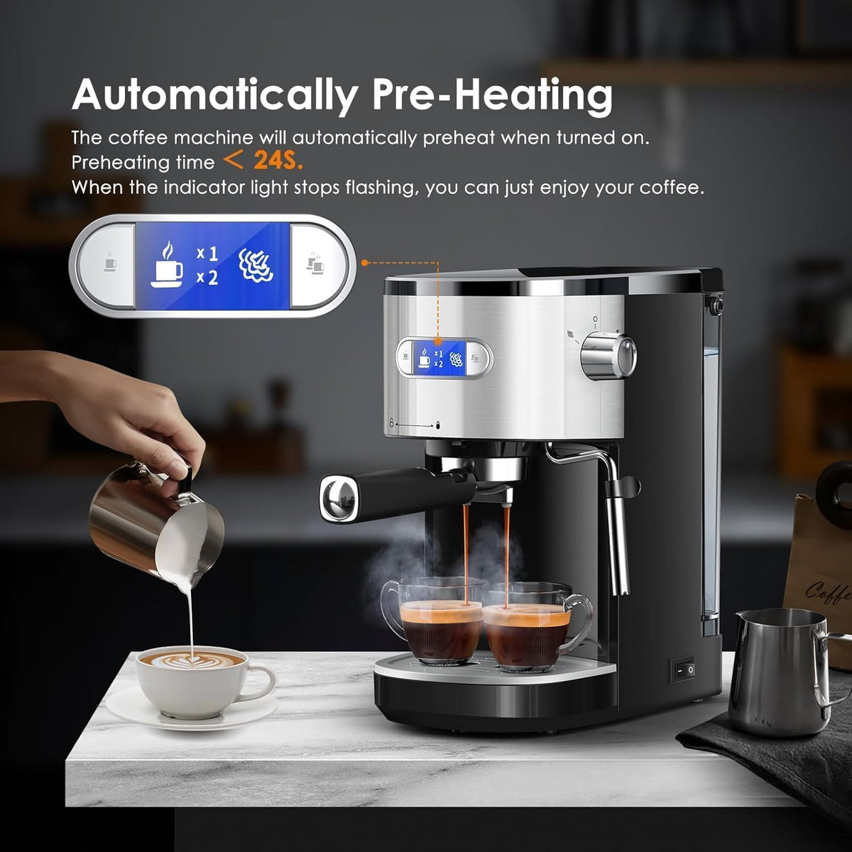 20 Bar Espresso Machine 1350W Compact Expresso Coffee Machines