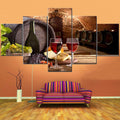 Wine Wall Art Decor Dining Room Grapes Fruit Canvas Wine Bottle Pictures 5 Piece Paintings Modern Artwork Decorations