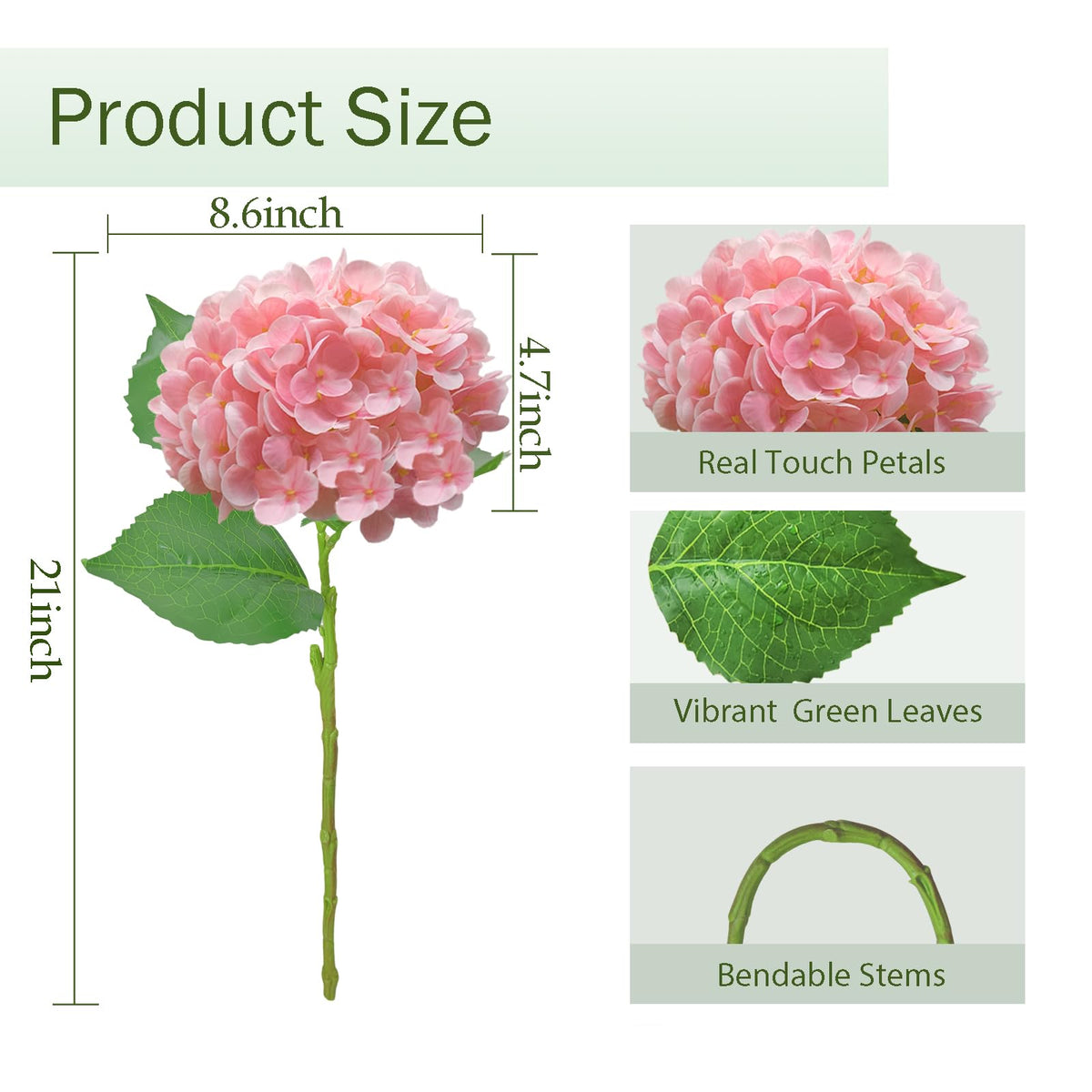 Real Touch Pink Hydrangea Artificial with Stems, Fake Silk for Outdoors, 3 Pcs Artificial Decor Wedding Bouquets