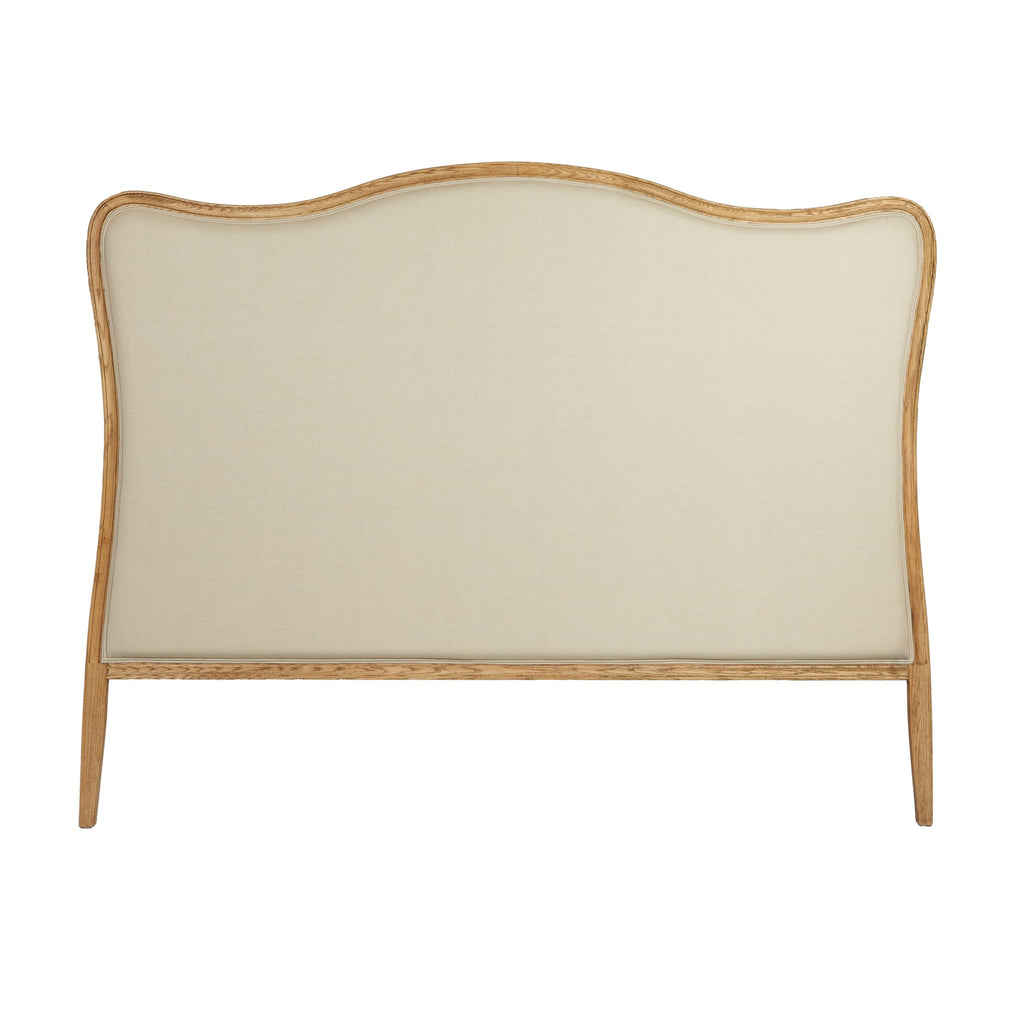 Modern Farmhouse Solid Oak Wood Headboard with Linen Upholstery, Natural and Beige
