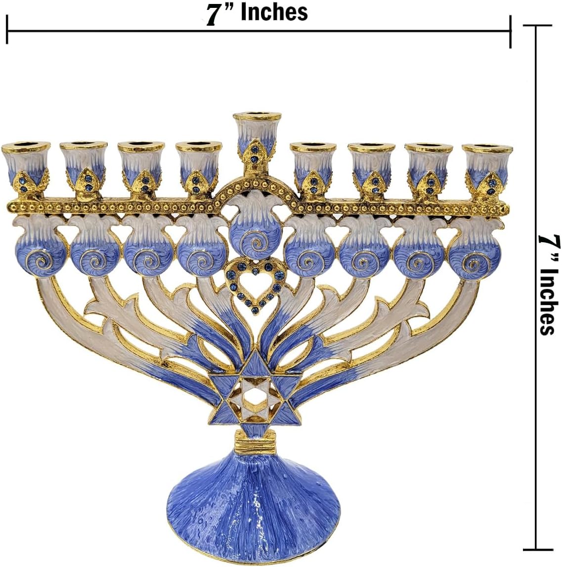 Hanukkah Enamel Magen David & Heart Design, Hand-Painted Enameled Metal