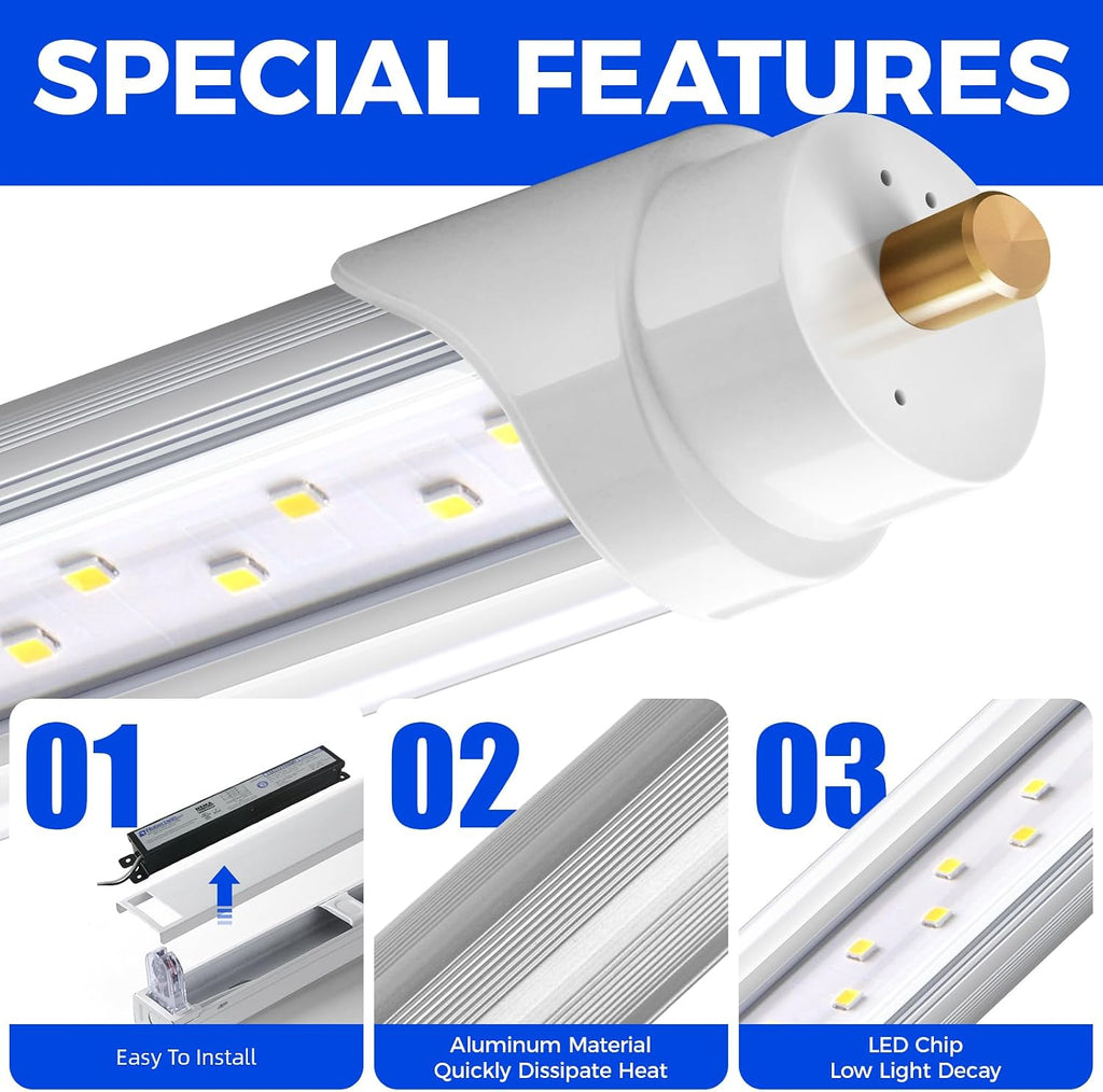 8ft LED Bulb, 44W 5500LM 6500K, T8 T10 T12 LED Bulb, FA8 Single Pin