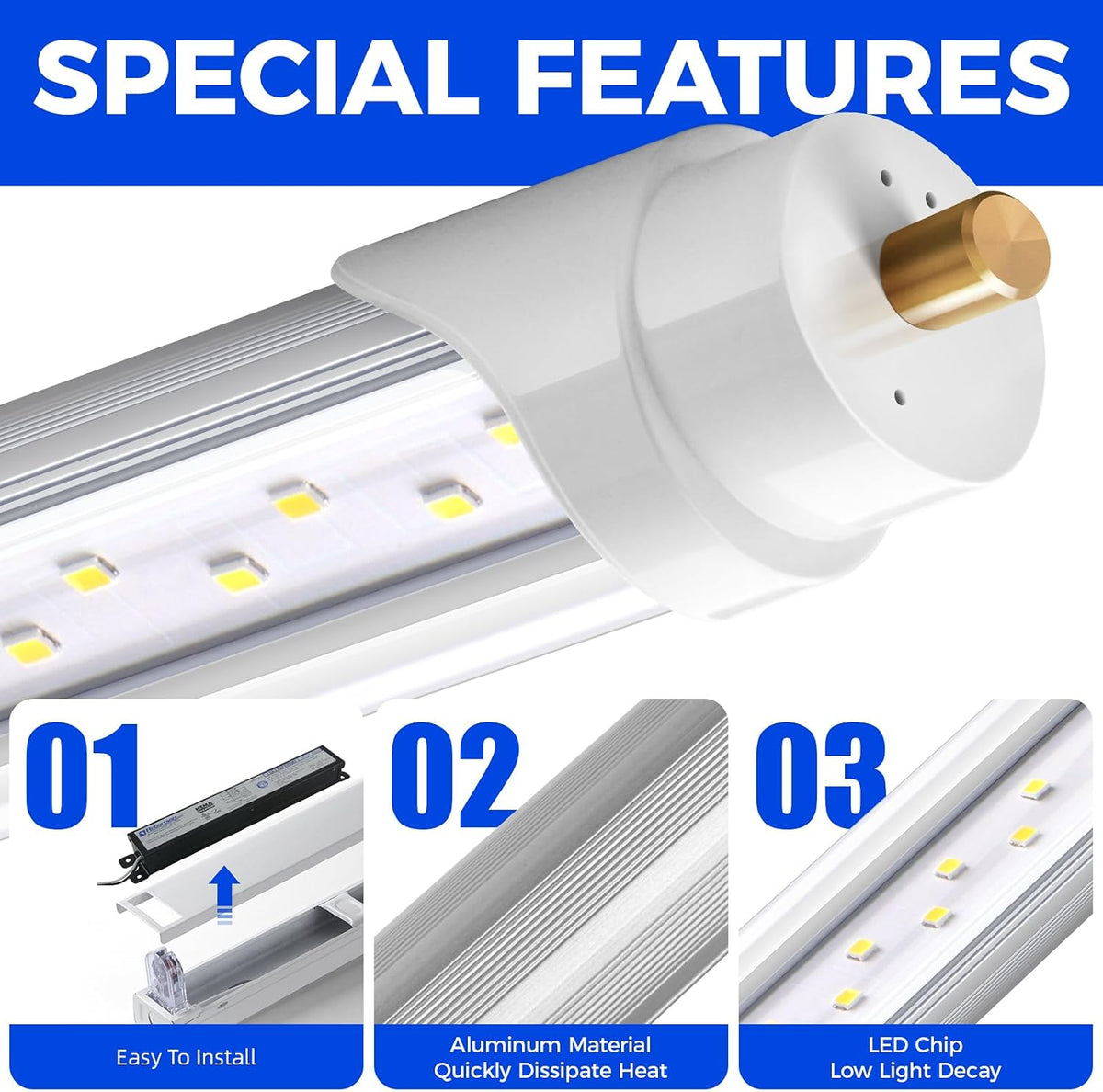 8FT LED Bulbs 44W 6500K Clear & Frost 12 Packs Bundles: T8 T10 T12 LED Tube Lights & 4500LM 6500K