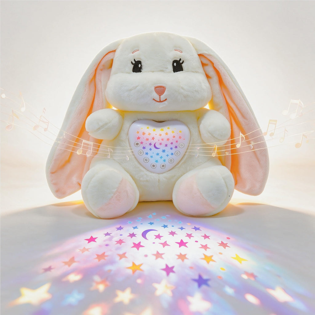 Wioon Baby Sleep Soother Bunny Toy with Cry Sensor & Starlight Projector - 15, Rechargeable Plush Toy for 3-36