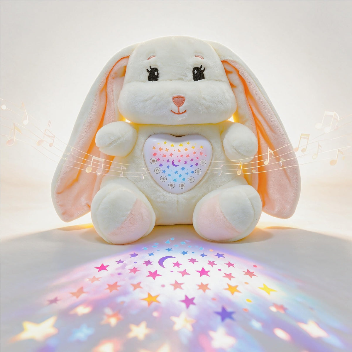 Wioon Baby Sleep Soother Bunny Toy with Cry Sensor & Starlight Projector - 15, Rechargeable Plush Toy for 3-36