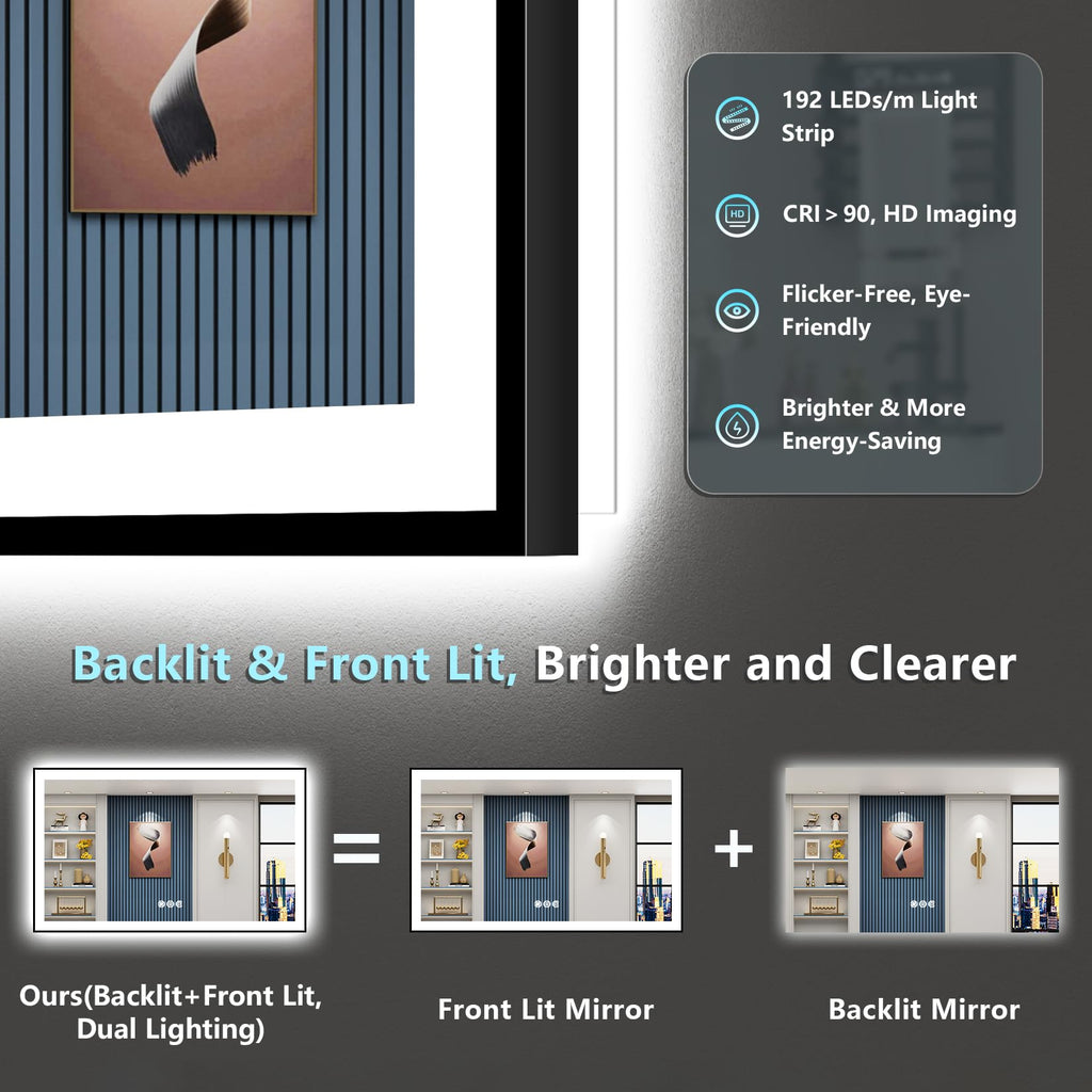 60x36 Black LED Bathroom Mirror, Backlit & Front Lit Lighted Mirror