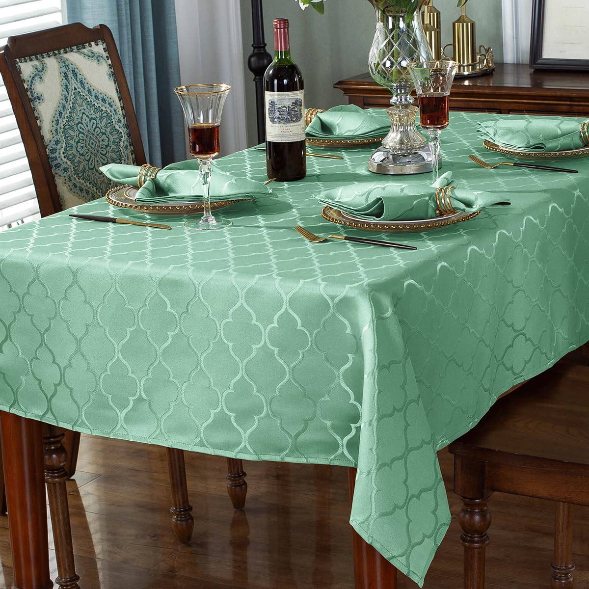 Jacquard Tablecloth Rectangle 60" x 84" Sage Green