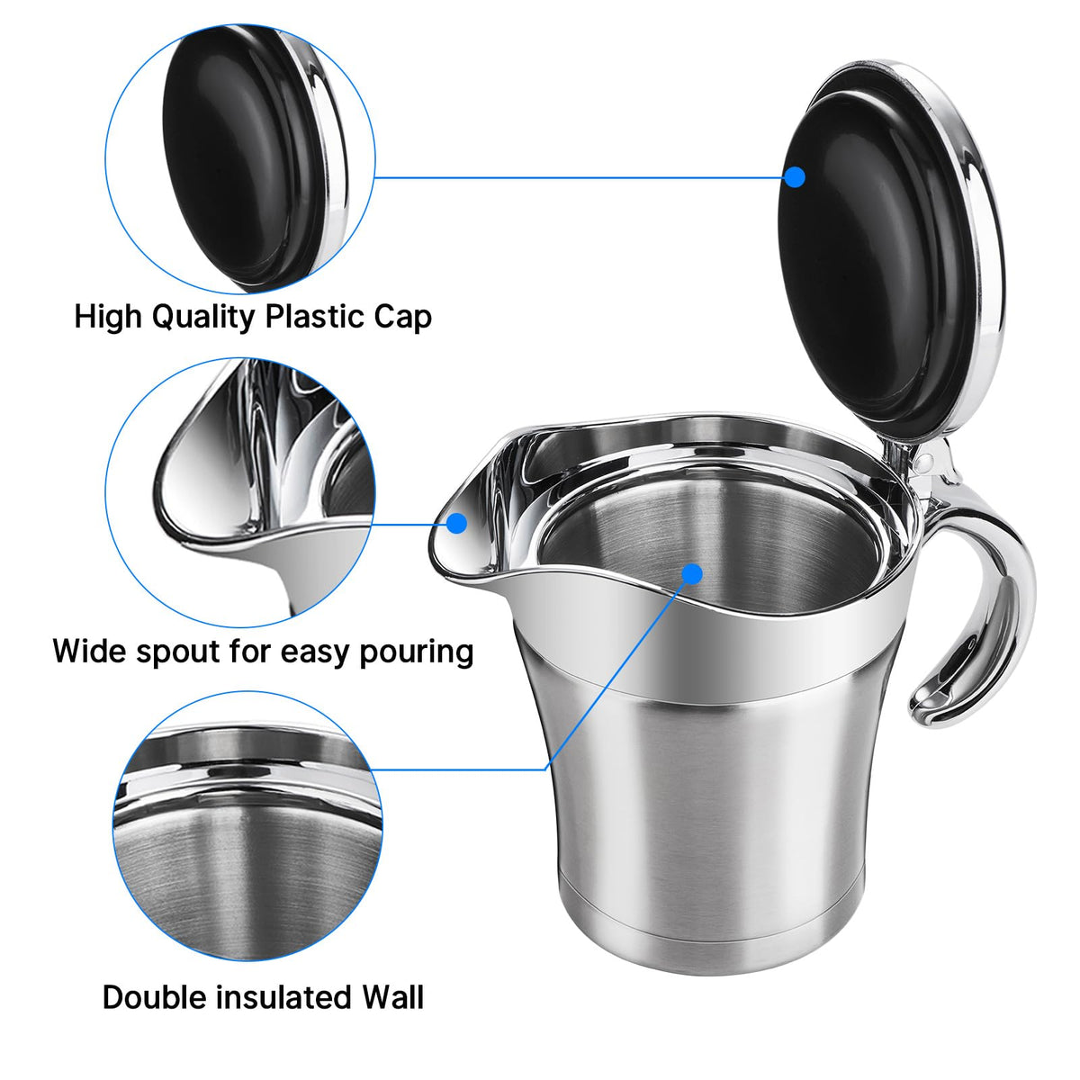 Gravy Boat Double Insulated Stainless Steel Sauce Jug with Hinged Lid for Thanksgiving Dinner - 17 oz