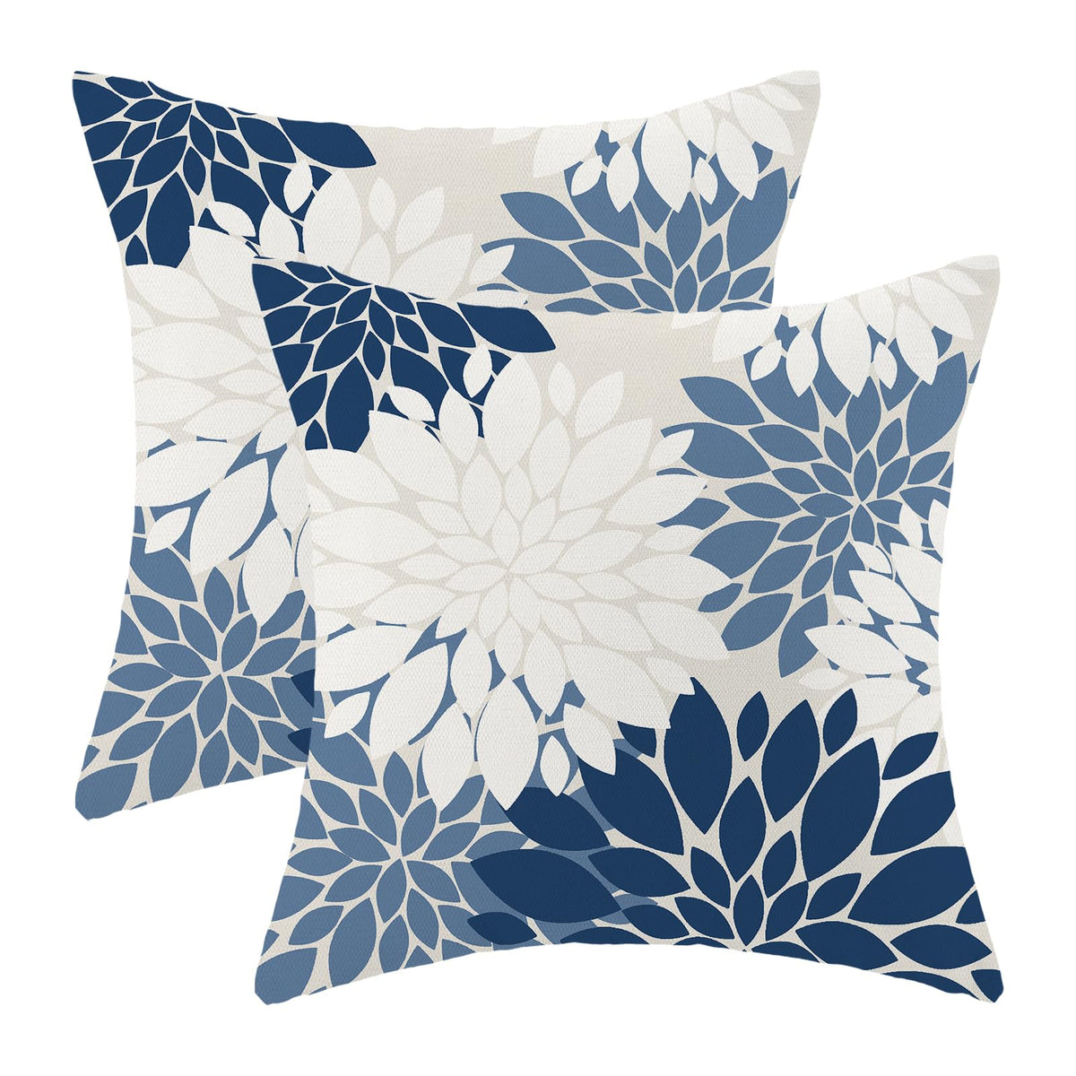 Navy Blue White Summer Outdoor Pillow Covers 24x24 Inch Set of 2 Dusty Blue Dahlia Floral Decor Throw Pillows Modern