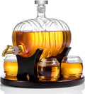 Whiskey Barrel Decanter Set Bar, Unique Birthday Gifts for Men Dad, 1.3 Liter Barrel Liquor Dispenser with 4 Glasses - Set of 7