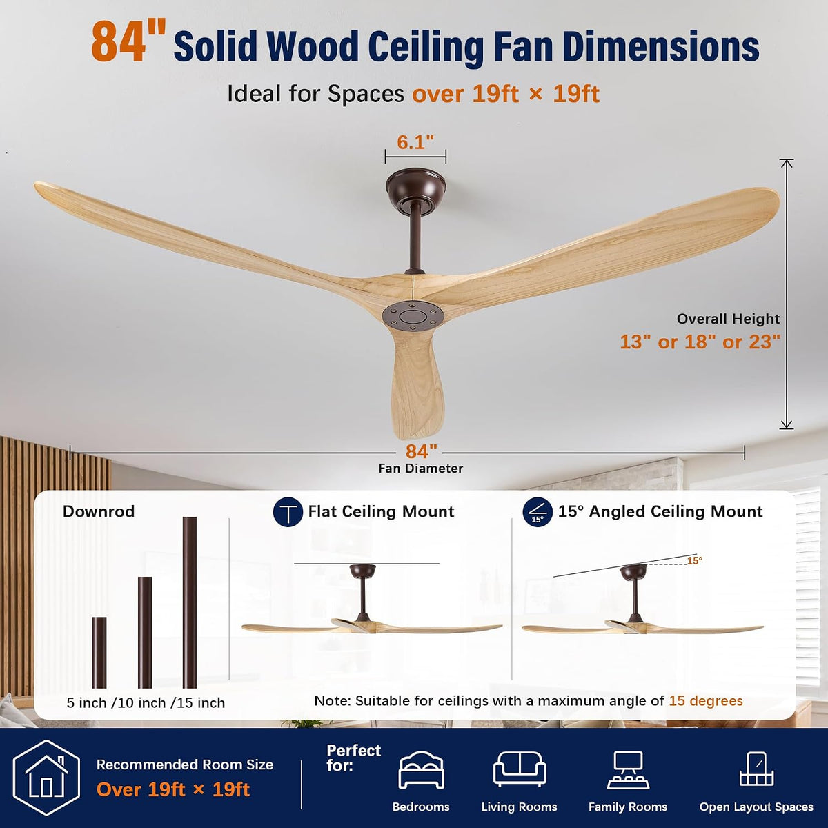 84" Oil Rubbed Bronze Ceiling Fan with Remote, No Light