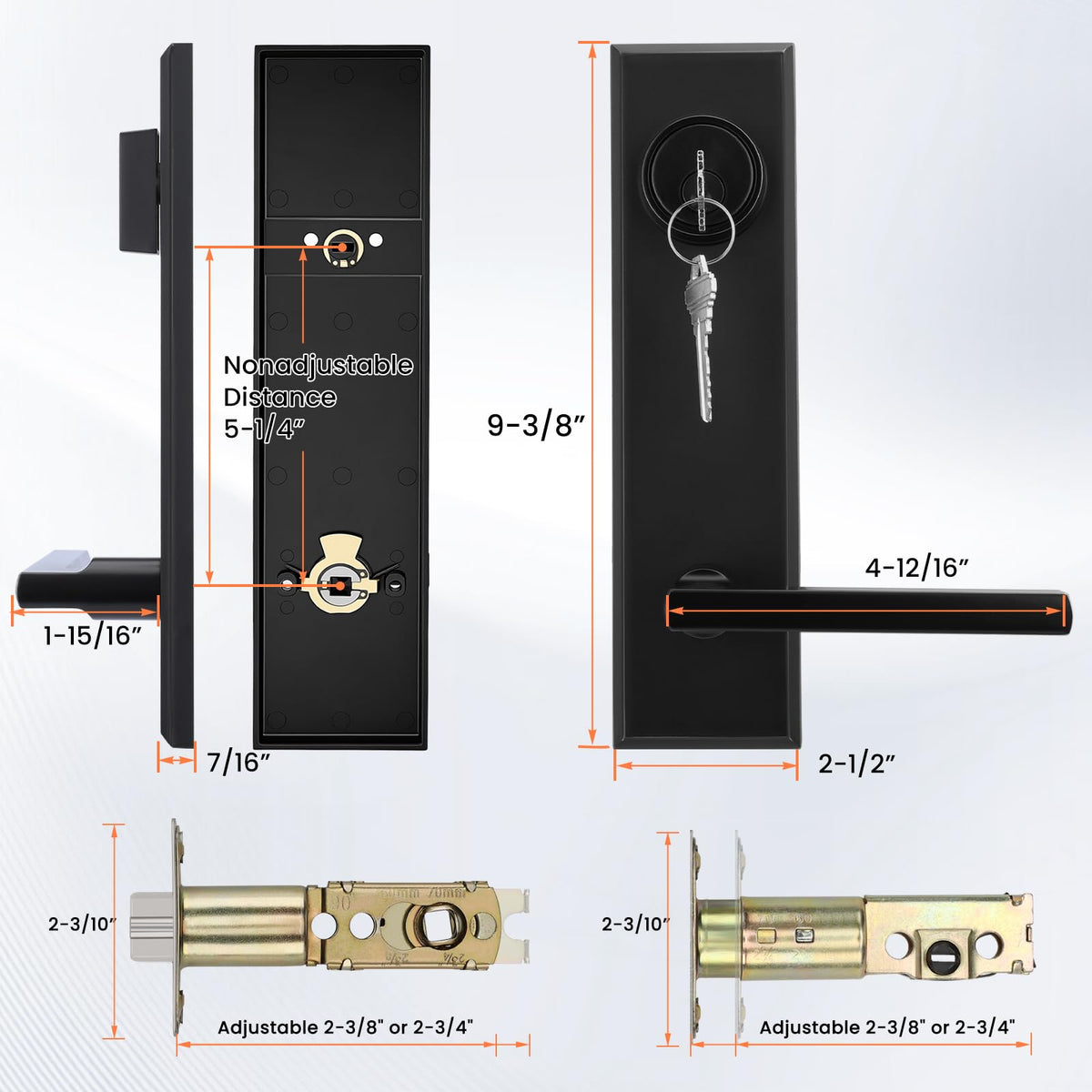 Black Front Door Handle - Entry Door Lever and Deadbolt Set, Matte Black Exterior Door Lock Set, Modern Square Front