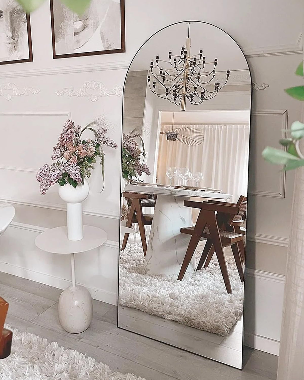 Arched Floor Mirror, 30" x 71" Oversized Full Body Mirror, Freestanding, Wall Mounted, Black