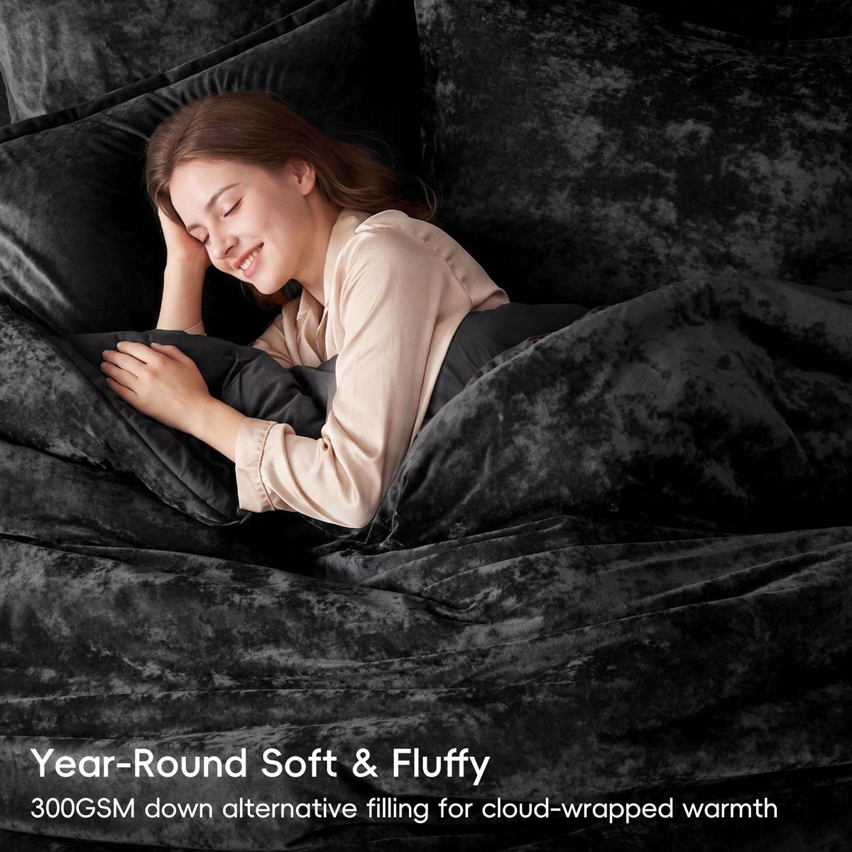 Crushed Velvet Comforter King Black, 5-Pc Winter Set