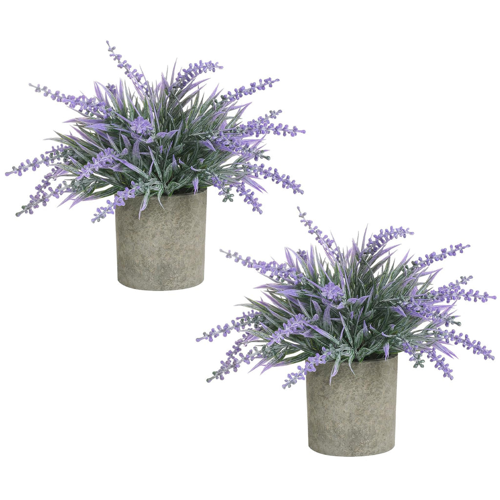 2 Pack Small Artificial Lavender Plant in Pots - Faux Lavender Flowers Decor - Fake Flowers Purple Decor Plant Potted