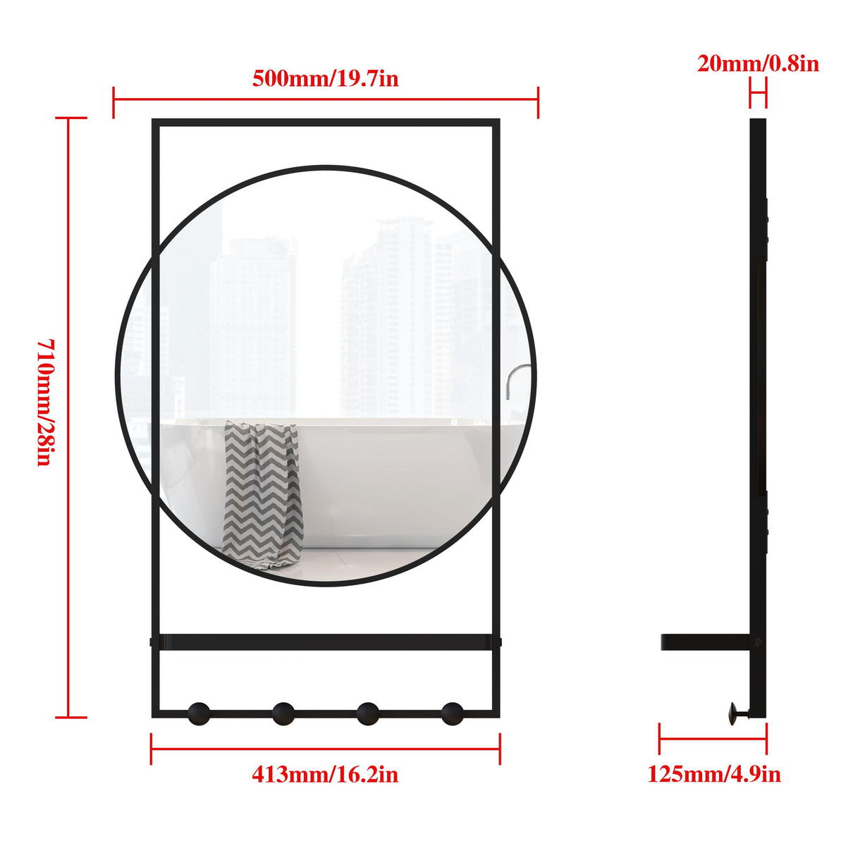 Entryway Mirror with Hooks 20 X 28 Inch Bathroom Mirror with Shelf