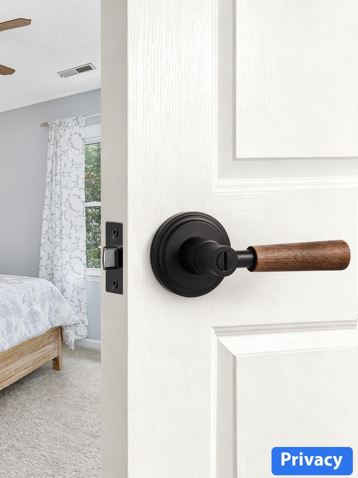 Door Handle Black Keyless Privacy Wood Door Lever, 1 Pack