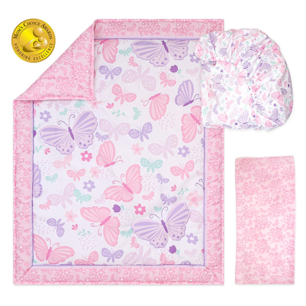 3 Piece Baby Crib Bedding Set for Girls - Newborn, Infant & Toddler Nursery Bed Set Decor with Fitted Crib Sheet