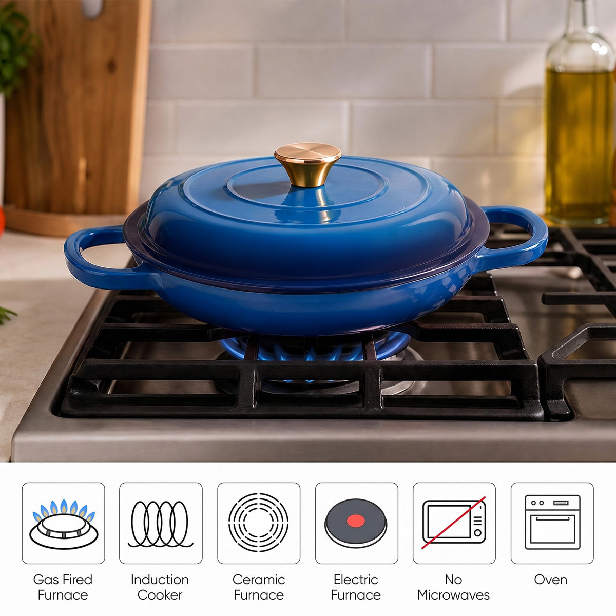 Dutch Oven Enameled Cast Iron with Lid - Big Dual Handles - Oven Safe up to 500°F - Classic Round Pot for Versatile