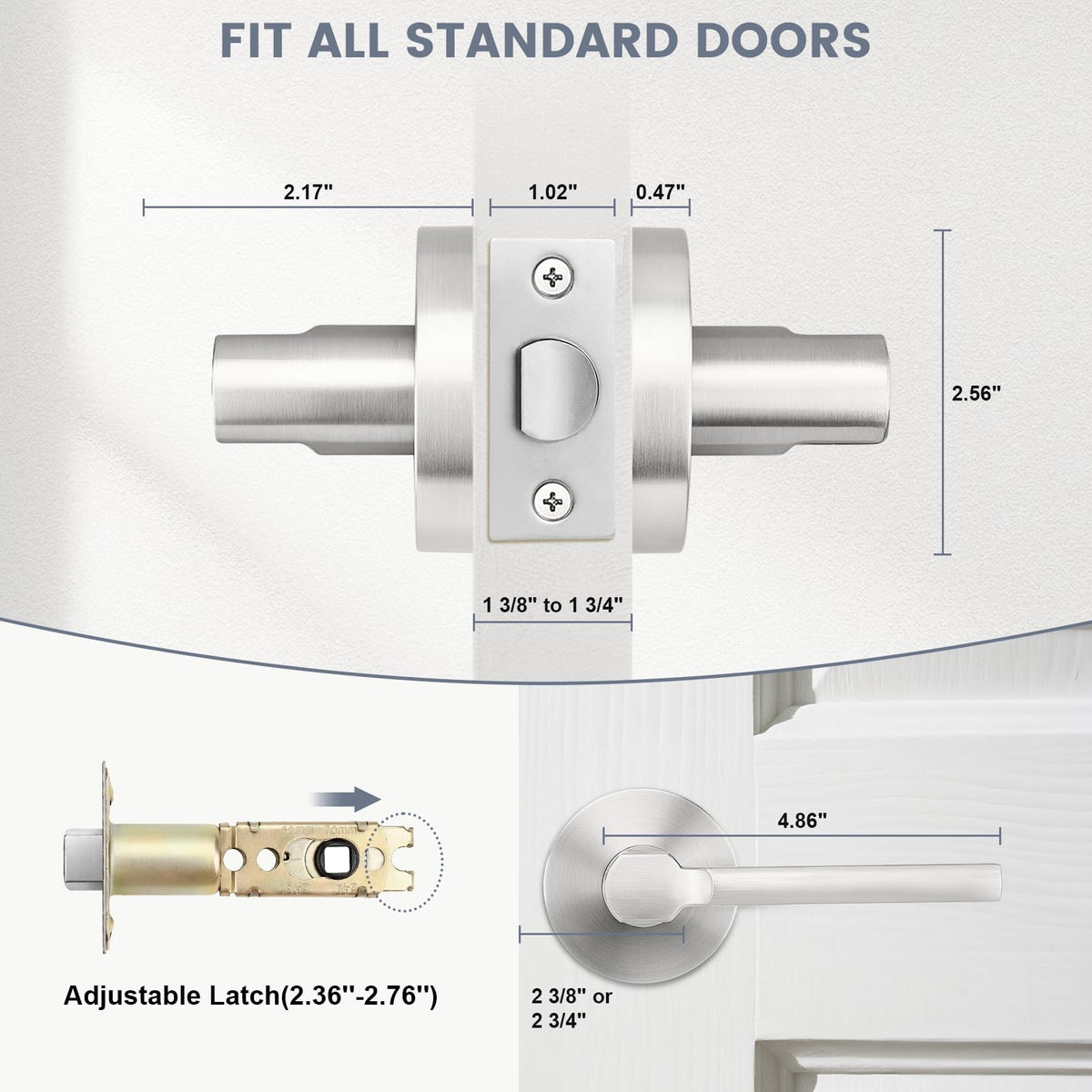 Satin Nickel Passage Door Handle,Brushed Nickel Round Interior Door Lever and Closet,Keyless Non-Locking Door