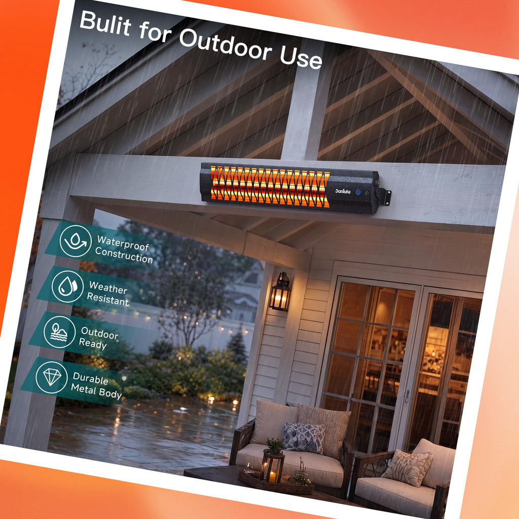 Electric Patio Heater, Wall Mounted Outdoor Heater with Remote & Touch Control, Carbon Fiber Heating, Garage