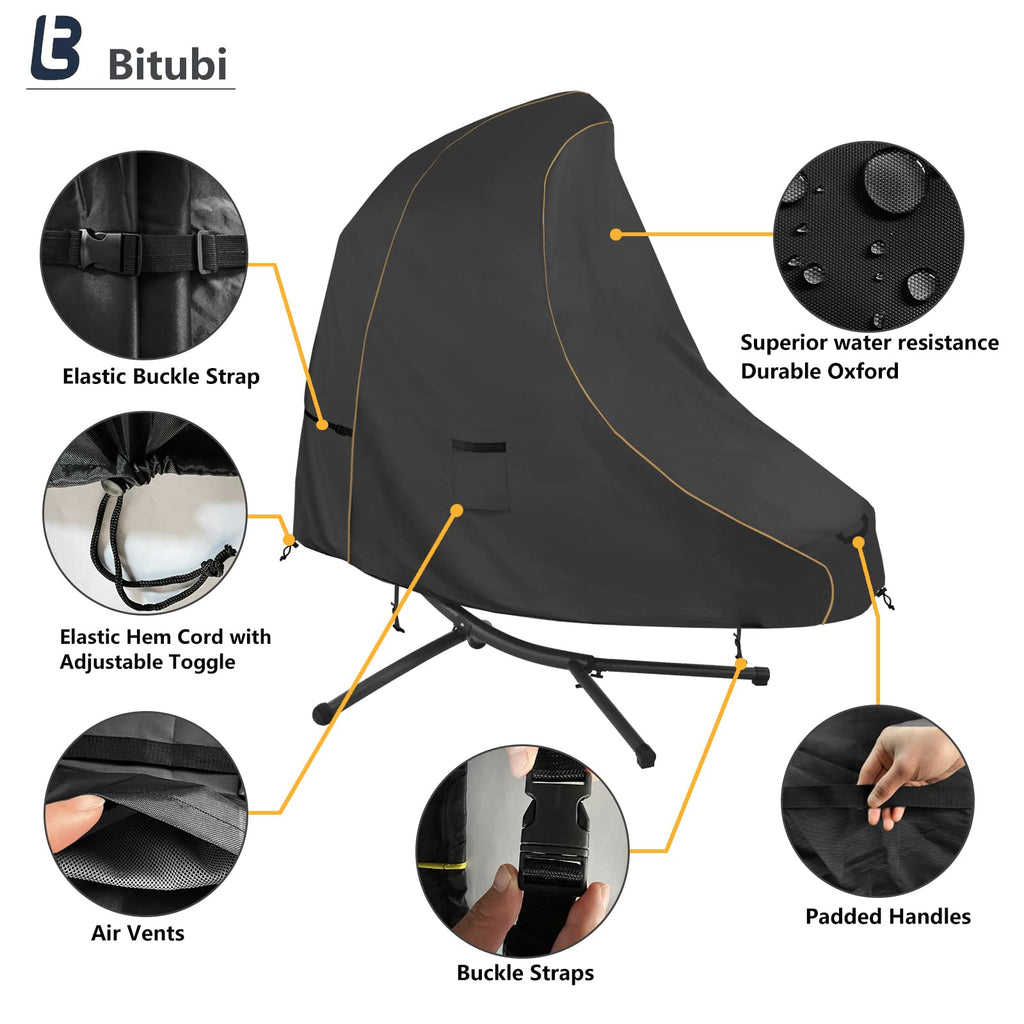 73 Inch Patio Hanging Chaise Lounge Cover - Classic Black 600D Tough Canvas Heavy Duty Waterproof Outdoor Curved