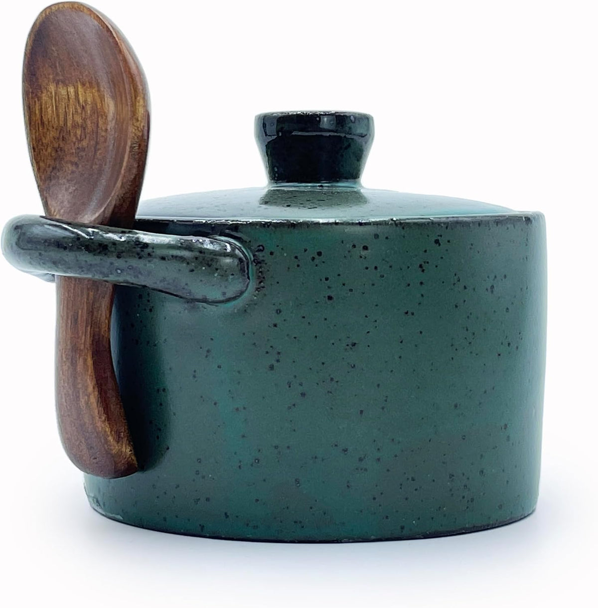 8 oz Ceramic Salt Cellar with Lid & Wooden Spoon,Countertop Salt Container,Sugar Bowl,Spices Jar| Artisan Kitchen