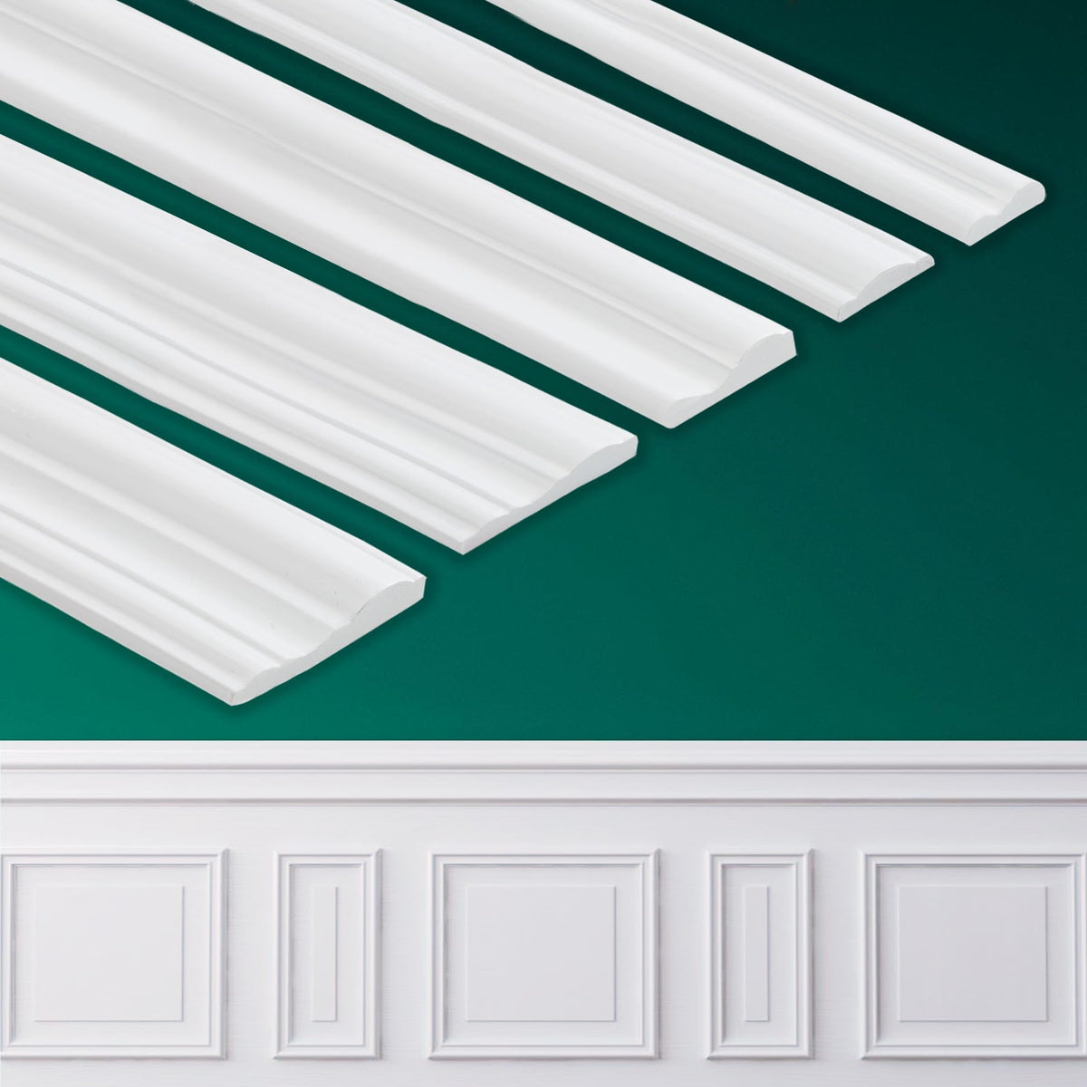 Peel and Stick Wall Molding, Chair Rail Wainscoting Panel, Finish Trim Decoration (Paintable White, 9.8ft x 2.4in)