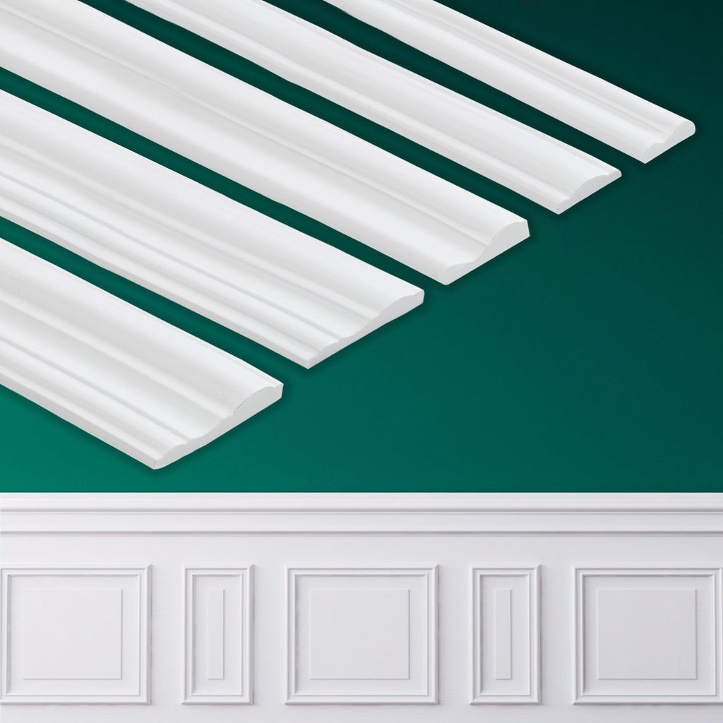 Peel and Stick Wall Molding, Chair Rail Wainscoting Panel, Finish Trim Decoration (Paintable White, 19.6ft x 1.6in)