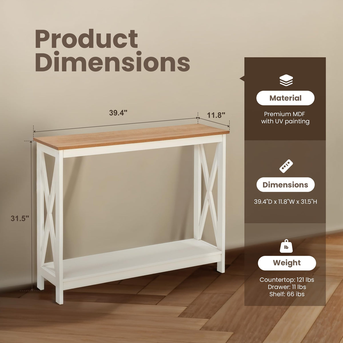White Entryway Table, Narrow Console Table, Farmhouse Entry Table
