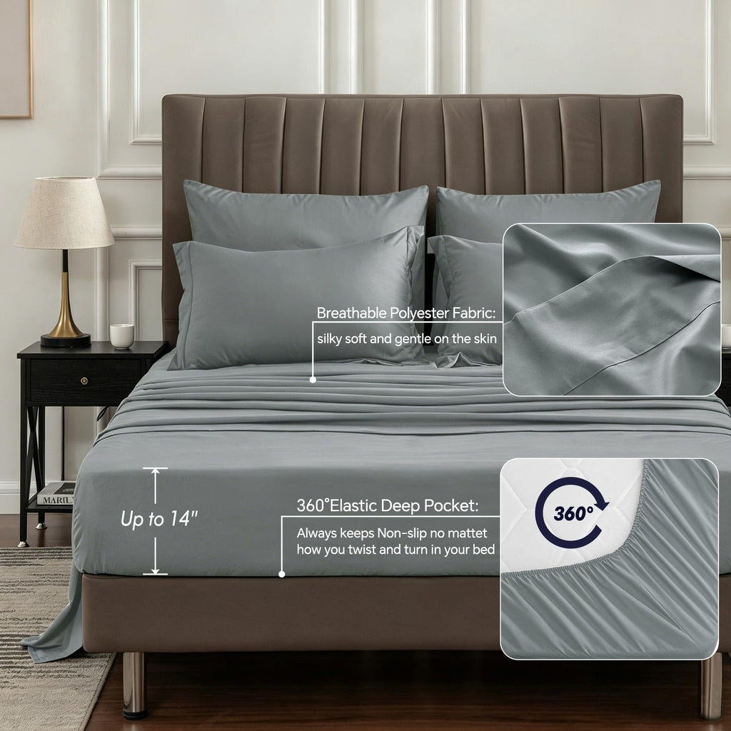 Comforter Set 7 Pieces, Solid Dark Grey Bed in A Bag