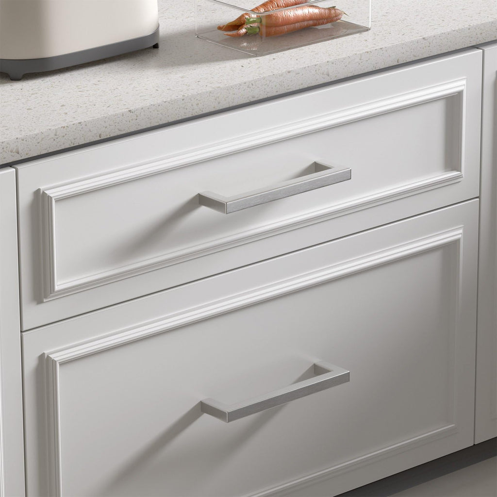 Brushed Nickel Cabinet Pulls 80 Pack 3-3/4 Inch, Square Drawer Handles, Stainless Steel, Screws Included, Silver