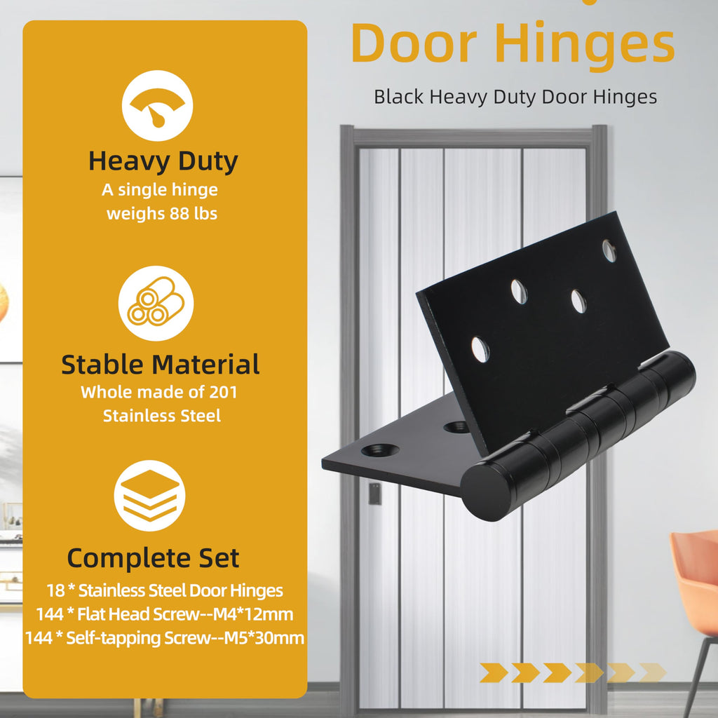 18-Pack 4 inch X 4 inch Black Door Hinge Heavy Duty for Door